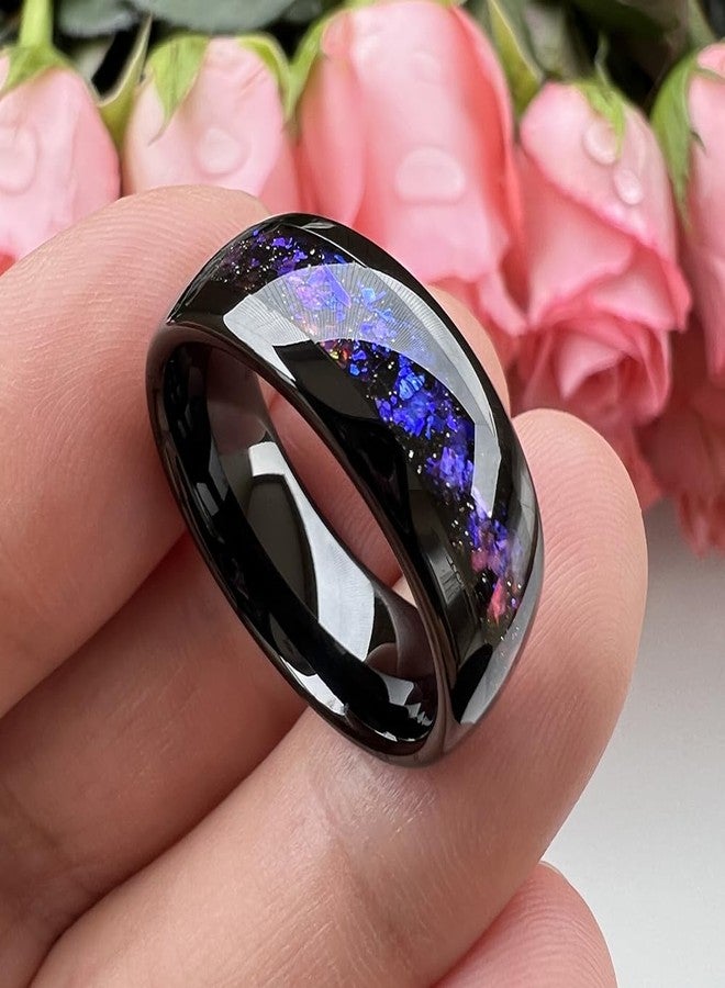 TUTISS 8mm Black Tungsten Rings for Men Women Orion Nebula Opal Galaxy Fragment Inlay Fashion Jewelry Engagement Wedding Promise Band Polished Shiny Comfort Fit Size 10 - Image 2